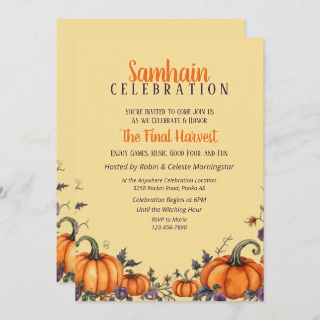 Convite O Partido Samhain Fall Pumpkins & Leaves Inventa (Frente/Verso)