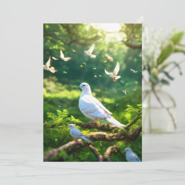 Convite O Pássaro Branco na Floresta Verde (Em pé/Frente)