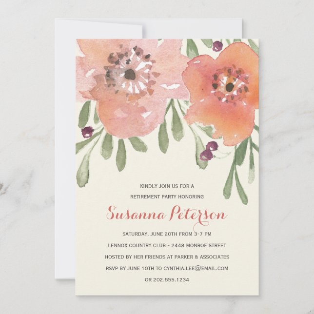 Convite O Pastel floresce partido de aposentadoria floral (Frente)