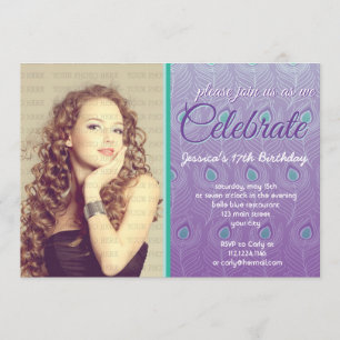 Convite O pavão elegante empluma-se a festa de aniversár