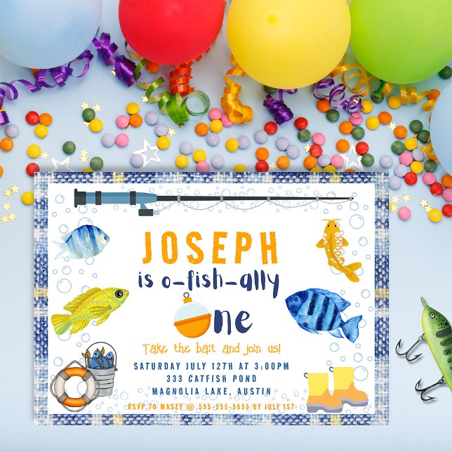 Convite O Peixe - Apenas Um primeiro aniversario De Pesca (o fish ally one,
boys fishing 1st birthday,)