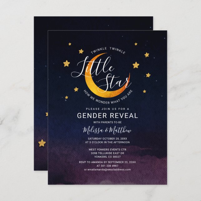 Convite O Pequeno Bebê Da Estrela Brilha Revela Espaço Ext (Frente/Verso)