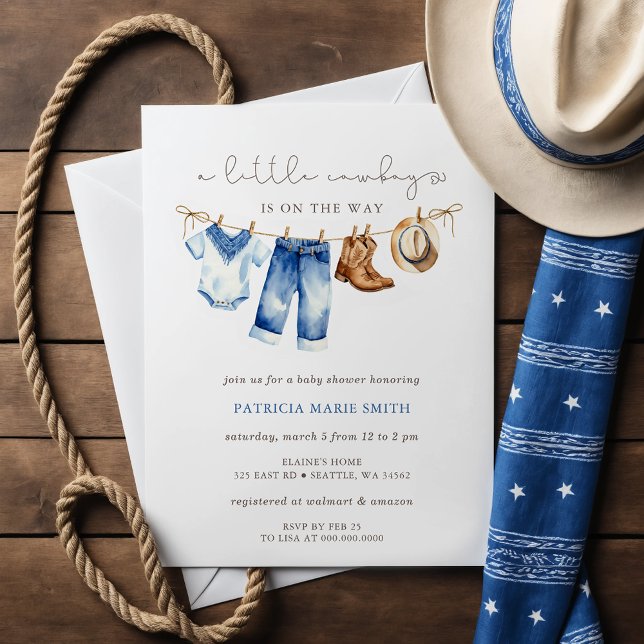 Convite O Pequeno Cowboy Está A Caminho Do Chá de fraldas (Little Cowboy Is On The Way Boy Baby Shower Invitation)