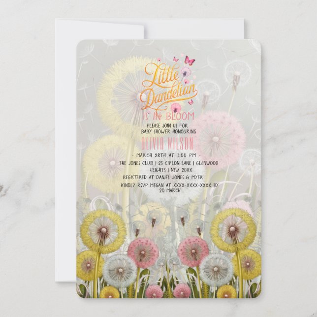 Convite O pequeno dandelian está no chá de fraldas nº 6 (Frente)