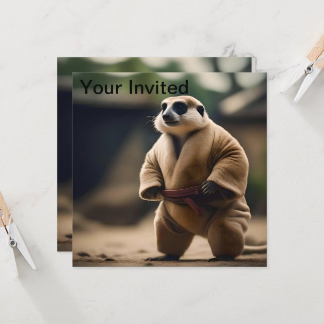 Convite O poderoso Meerkat: Sumo Showdown, (Frente/Verso In Situ)