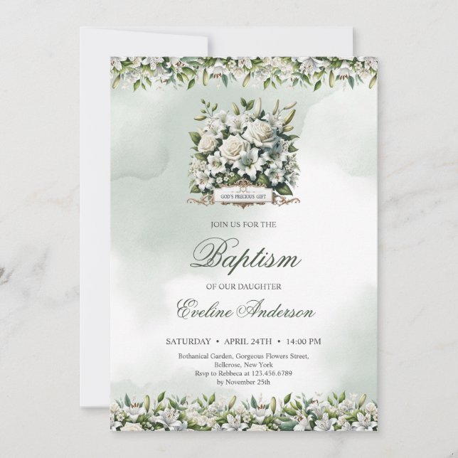 Convite O precioso do dom verde e do batismo dourado de De (Frente)