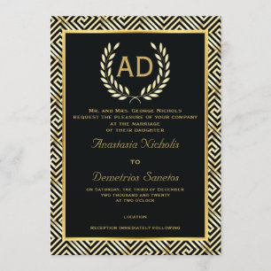Convite O preto, a chave grega do ouro e o louro envolvem