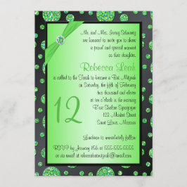 Convite O preto, bastão Glittery Mitzvah das bolinhas do