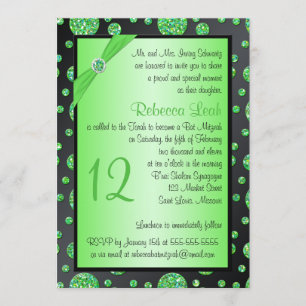 Convite O preto, bastão Glittery Mitzvah das bolinhas do