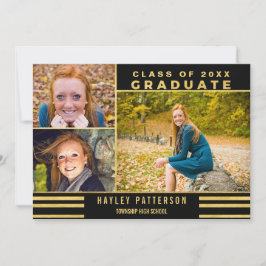 Convite O preto Dourado moderno listra uma graduação de 3