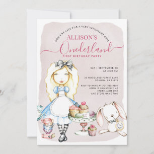 Convite O primeiro aniversario da Onederland Tea Party Gir