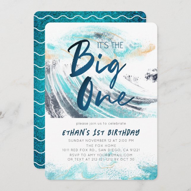 Convite O primeiro aniversario de surfe do Big One Blue Wa (Frente/Verso)