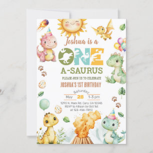 Convite O primeiro aniversario Dinossauros One-A-Saurus co