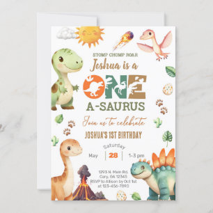 Convite O primeiro aniversario Dinossauros One-A-Saurus co