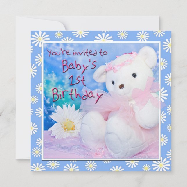 Convite O Primeiro Aniversário do Bebê Urso de Teddy e Vis (Frente)