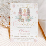 Convite O primeiro aniversario Nutcracker Winter Onederlan<br><div class="desc">Personalize este doce convite de aniversário cor-de-rosa de inverno one derland com os detalhes do seu partido de forma fácil e rápida, basta pressionar o botão personalizá-lo para reorganizar e formatar o estilo e a colocação do texto. Apresentando personagens brancos do quebra-cabeça em cores doces pastel. Perfeito para o primeiro...</div>