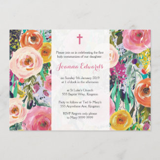 Convite O primeiro comunhão floral moderno personalizado
