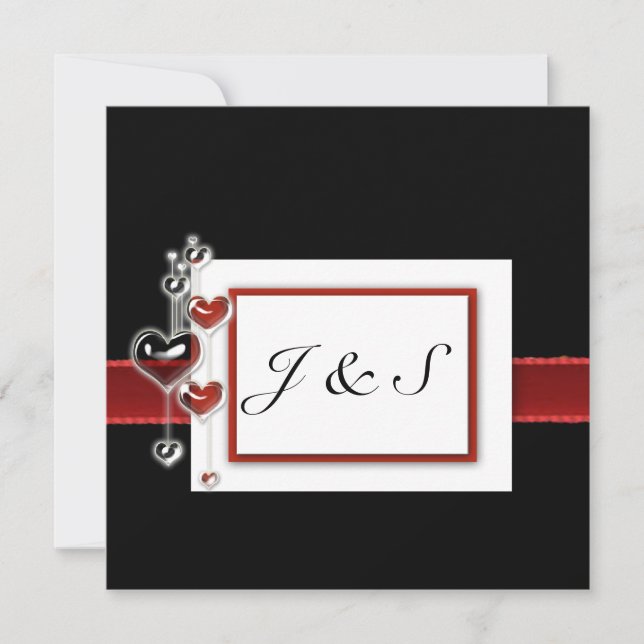 Convite o quadrado preto e vermelho convida 5,25 x 5,25 (Frente)