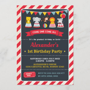 Convite O quadro do aniversário dos animais de circo do