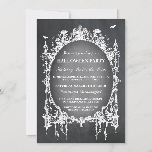 Convite O quadro gótico preto da aranha do Dia das Bruxas (Frente)