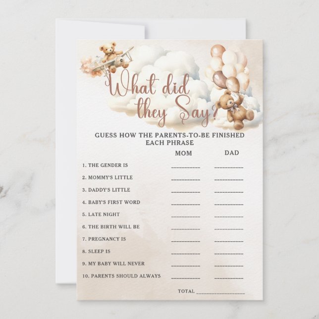 Convite O QUE ELES DIZIAM, Chá de fraldas Game Cute Bear? (Frente)