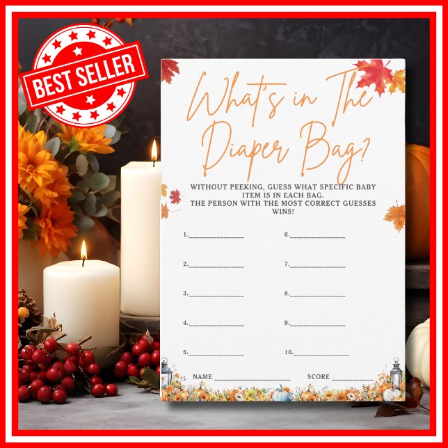 Convite O QUE ESTÁ NA BOLSA DE FRALDAS Jogo para Chá de Be (WHAT'S IN THE DIAPER BAG Easy Baby Shower Game A Little Pumpkin is on the Way Fall Autumn Theme )