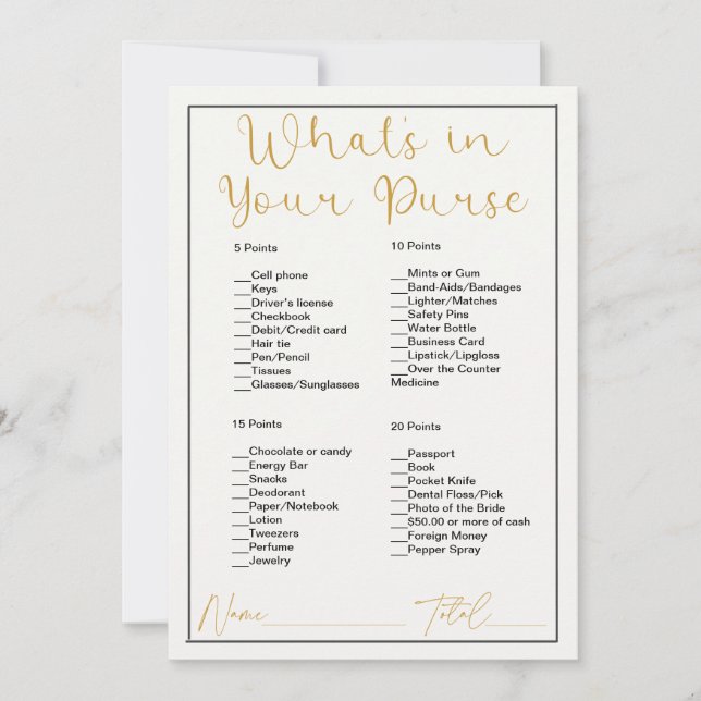 Convite O que há no Chá de panela branco da bolsa (Frente)