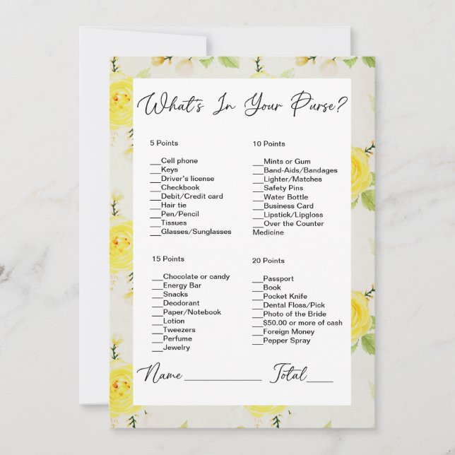 Convite O que há no seu Chá de panela de Rosas Amarelas (Frente)