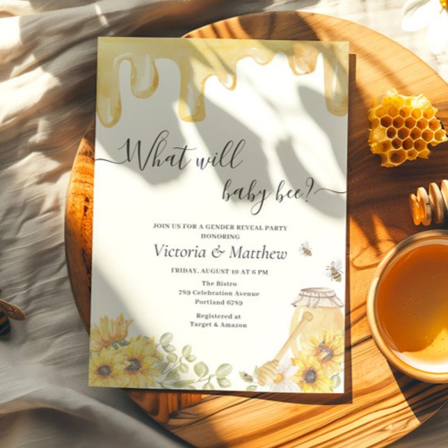 Convite O que o Baby Bee Girassol Raça Sexo Revela (Criador carregado)
