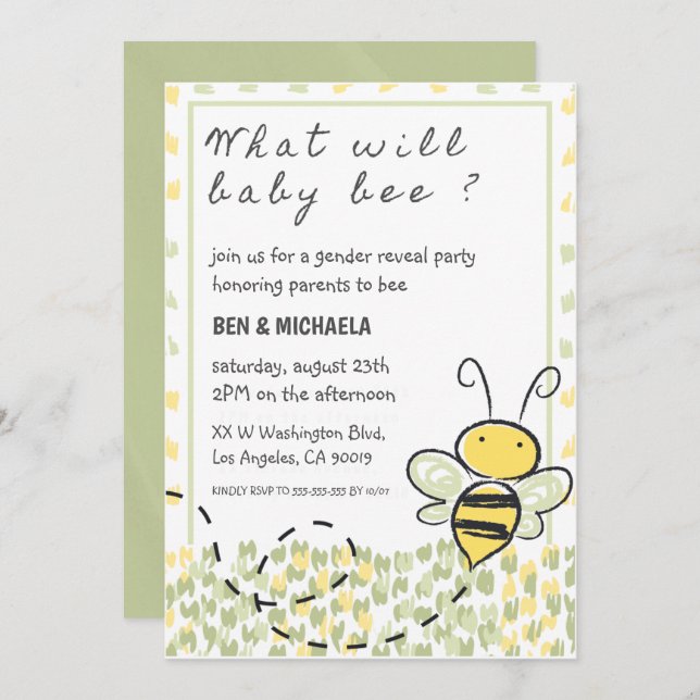 Convite O Que O Bebê Chá de fraldas De Abelhas Revelará O  (Frente/Verso)