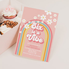 Convite O Rainbow Retro SIX é um 6 Vibe Groovy Aniversário