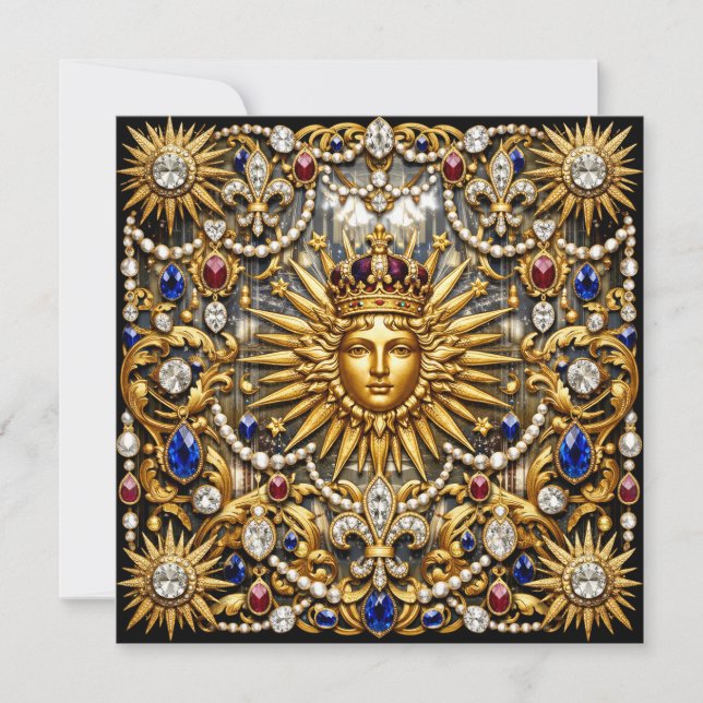 Convite O Rei Sol Versalhes francês ornamentado (Frente)