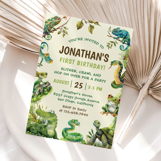 Convite O réptil bonito achava a Festa de aniversário do g (Criador carregado)