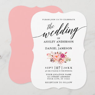 Convite O rosa da caligrafia cora casamento floral