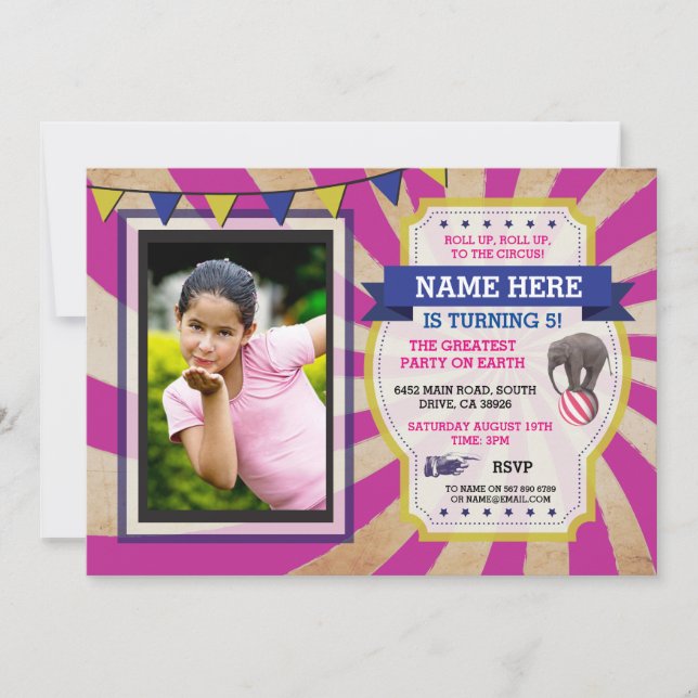 Convite O rosa da foto da festa de aniversário do carnaval (Frente)