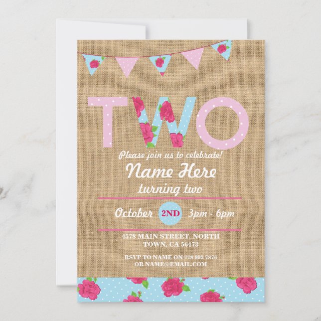 Convite O rosa de serapilheira 2 do tea party dois do (Frente)