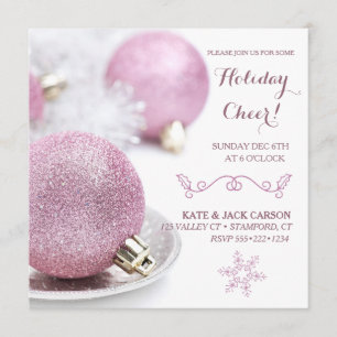 Convite O rosa Glittery Ornaments o Natal moderno