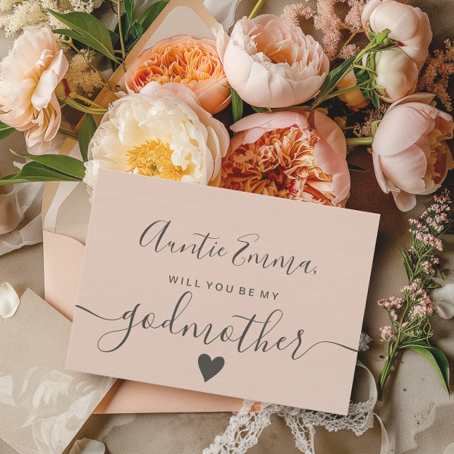 Convite O rosa-pincel moderno seja meu batismo madrinho (Modern blush pink be my godmother baptism invitation)