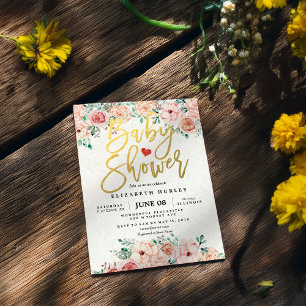 Convite O roteiro Dourado & o chá de fraldas floral da