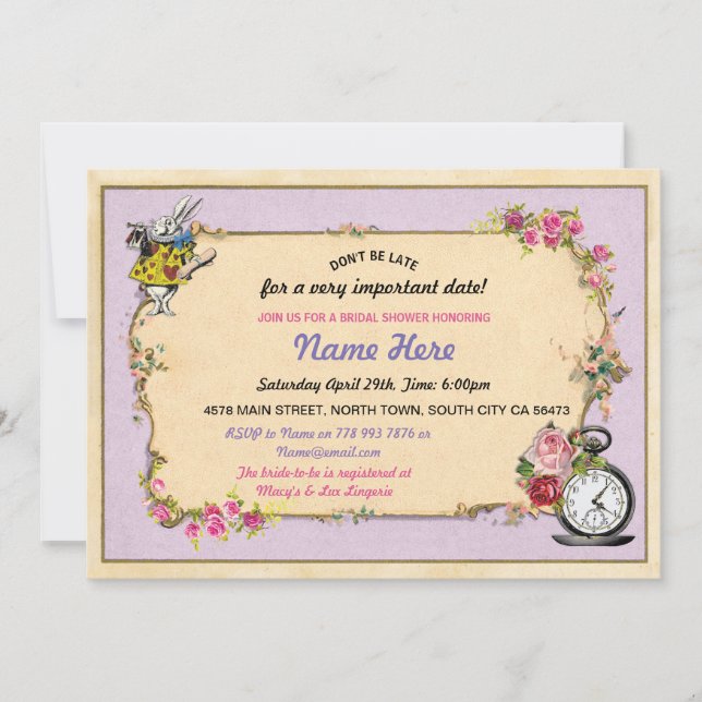 Convite O roxo do coelho de Bachelorette do tea party (Frente)