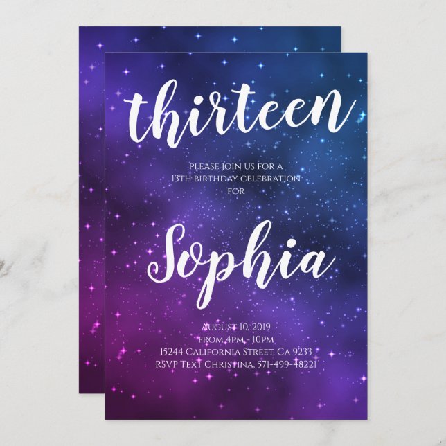 Convite O roxo do universo da galáxia Stars o aniversário (Frente/Verso)