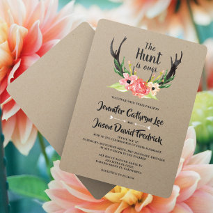 Convite O Rustic Floral Antler Hunt acabou o casamento