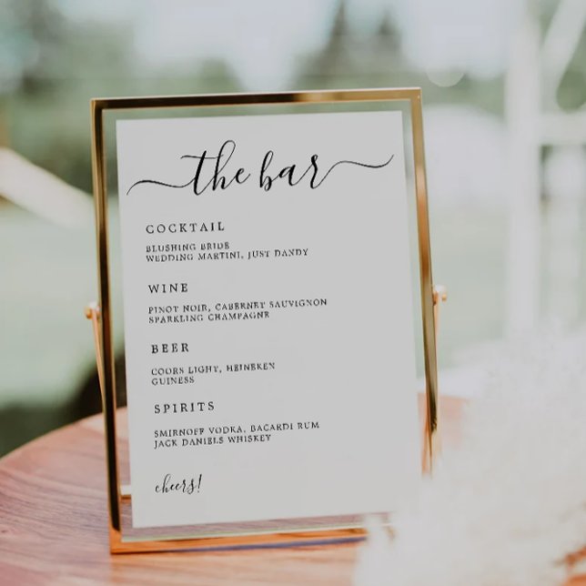 Convite O Sinal Do Menu Bar, Menu De Bar De Casamento Mini (The Bar Menu Sign, Minimalist Wedding Bar Menu, Invitation)