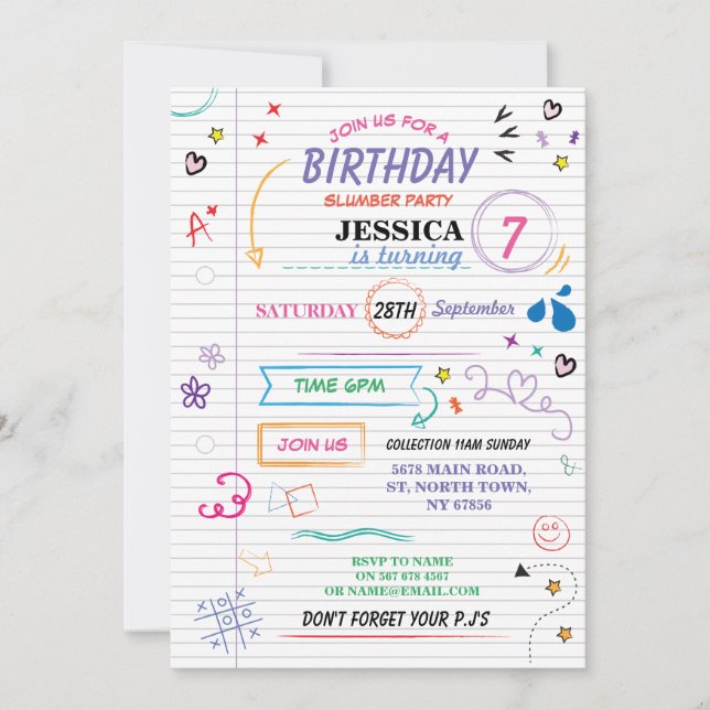 Convite O sono sobre o esboço da festa de aniversário do (Frente)