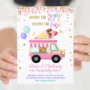 Convite O Sorvete Rosa Duplica O Brinde No Aniversário