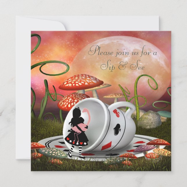 Convite O sorvo de Alice & de flamingo & vê o chá de (Frente)