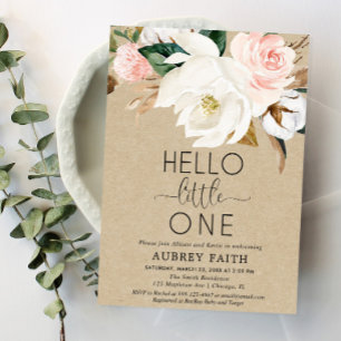 Convite O sorvo floral rústico e vê o bebé, magnólia