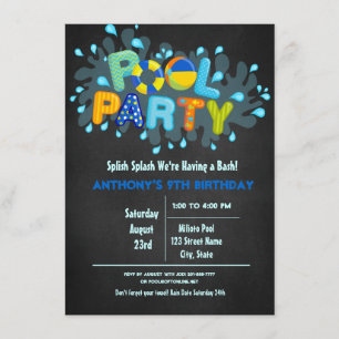 Convite O Splash Azul Vem À Nossa Festa De Piscina De Bas