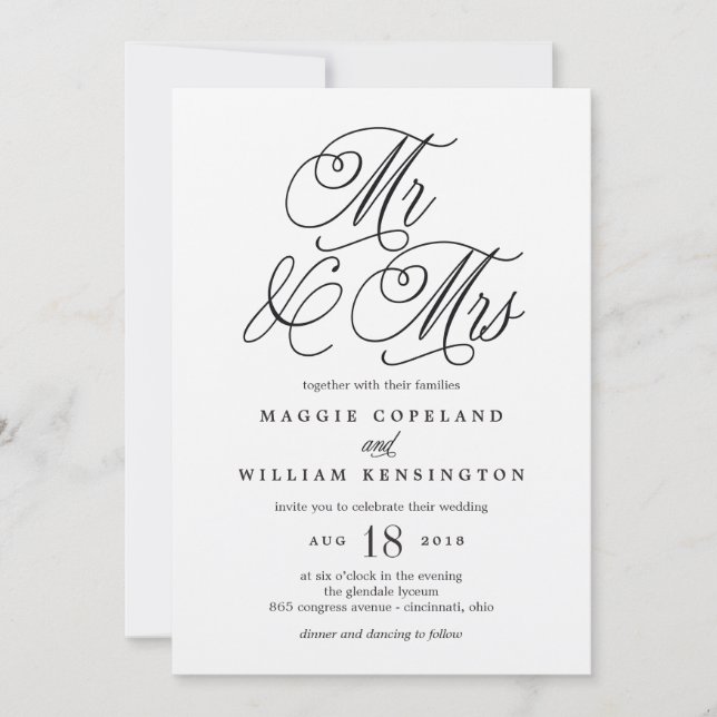 Convite O Sr. e a Sra. Elegant Wedding Invitation Kraft (Frente)