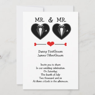 Convite O Sr. e o Sr. Love Heart Tuxedo Gay Wedding